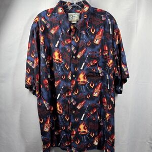 Big Dogs Shirt Mens Large Blue BBQ‎ Grill Chili Dog Hot Sauce Button Up Rayon